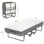 Lit pliant portable avec matelas en mousse à mémoire de forme et roulettes
