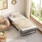 Lit pliant portable avec matelas en mousse à mémoire de forme et roulettes