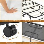 Lit pliant portable avec matelas en mousse à mémoire de forme et roulettes