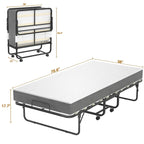 Lit pliant portable avec matelas en mousse à mémoire de forme et roulettes