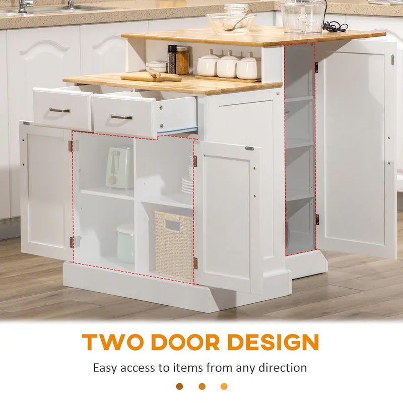 Îlot de cuisine avec armoire de rangement et plan de travail en bois d'hévéa à 2 niveaux