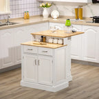Îlot de cuisine avec armoire de rangement et plan de travail en bois d'hévéa à 2 niveaux