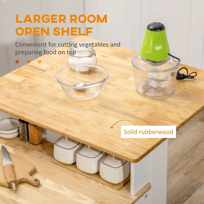 Îlot de cuisine avec armoire de rangement et plan de travail en bois d'hévéa à 2 niveaux