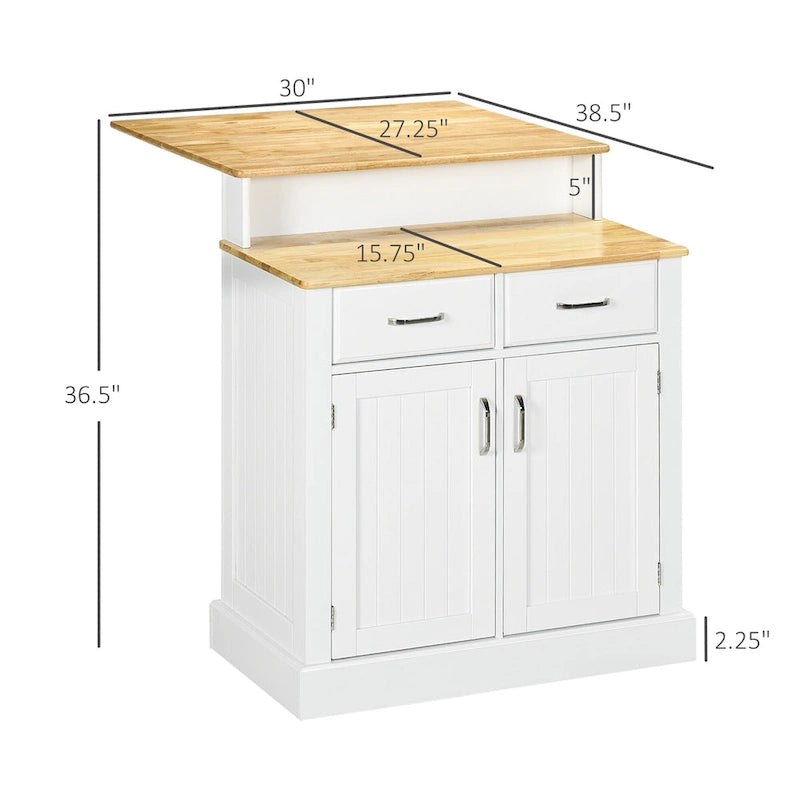 Îlot de cuisine avec armoire de rangement et plan de travail en bois d'hévéa à 2 niveaux