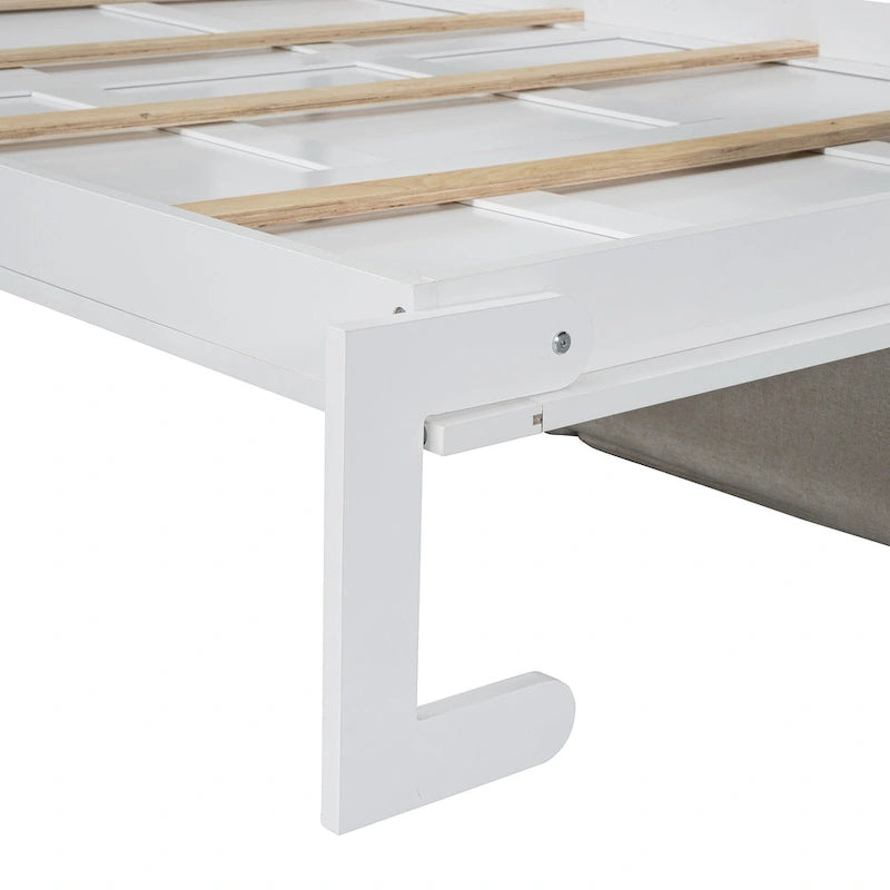 Lit escamotable Queen Size avec canapé - Design convertible 2-en-1 compact avec rangement intégré et mécanisme à double piston