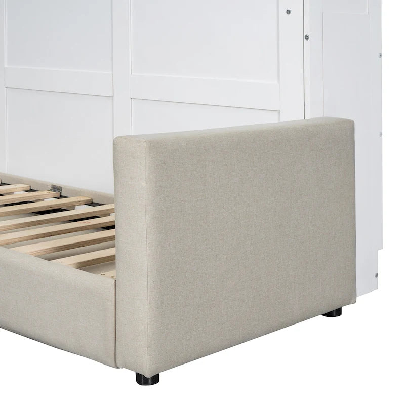 Lit escamotable Queen Size avec canapé - Design convertible 2-en-1 compact avec rangement intégré et mécanisme à double piston