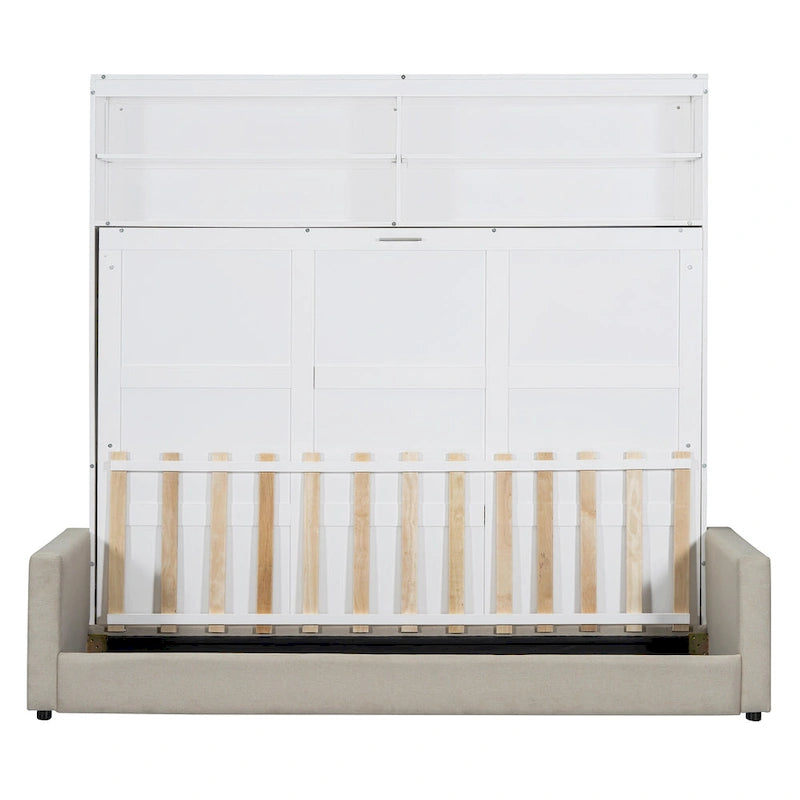 Lit escamotable Queen Size avec canapé - Design convertible 2-en-1 compact avec rangement intégré et mécanisme à double piston