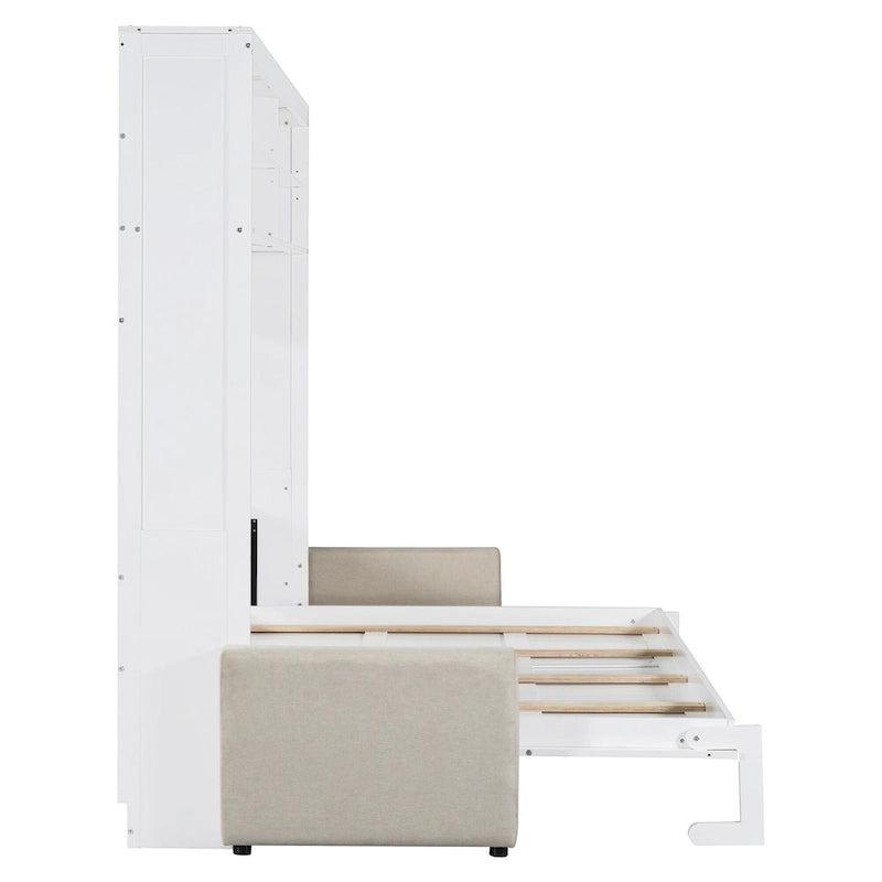 Lit escamotable Queen Size avec canapé - Design convertible 2-en-1 compact avec rangement intégré et mécanisme à double piston