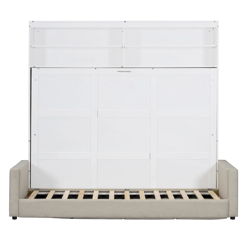Lit escamotable Queen Size avec canapé - Design convertible 2-en-1 compact avec rangement intégré et mécanisme à double piston