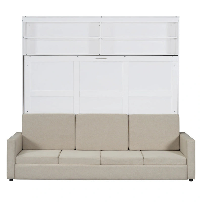 Lit escamotable Queen Size avec canapé - Design convertible 2-en-1 compact avec rangement intégré et mécanisme à double piston