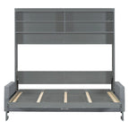 Lit escamotable Queen Size avec canapé - Design convertible 2-en-1 compact avec rangement intégré et mécanisme à double piston