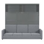 Lit escamotable Queen Size avec canapé - Design convertible 2-en-1 compact avec rangement intégré et mécanisme à double piston