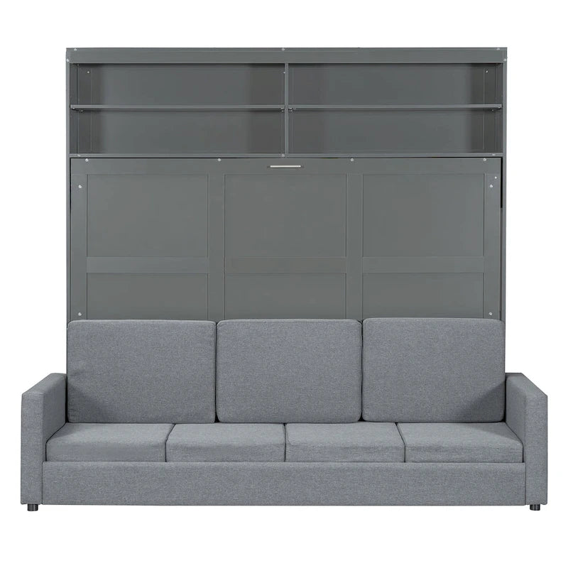 Lit escamotable Queen Size avec canapé - Design convertible 2-en-1 compact avec rangement intégré et mécanisme à double piston