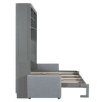 Lit escamotable Queen Size avec canapé - Design convertible 2-en-1 compact avec rangement intégré et mécanisme à double piston