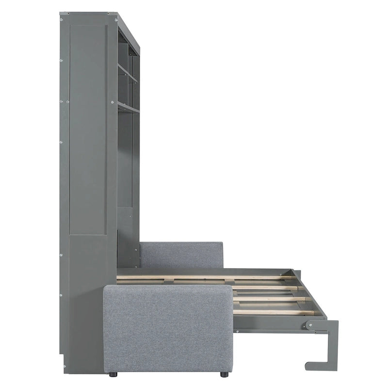 Lit escamotable Queen Size avec canapé - Design convertible 2-en-1 compact avec rangement intégré et mécanisme à double piston