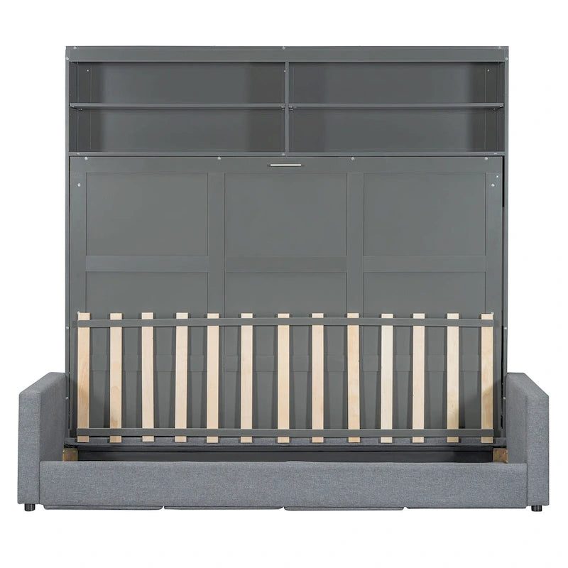 Lit escamotable Queen Size avec canapé - Design convertible 2-en-1 compact avec rangement intégré et mécanisme à double piston