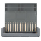 Lit escamotable Queen Size avec canapé - Design convertible 2-en-1 compact avec rangement intégré et mécanisme à double piston