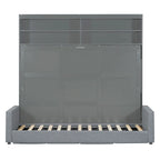 Lit escamotable Queen Size avec canapé - Design convertible 2-en-1 compact avec rangement intégré et mécanisme à double piston