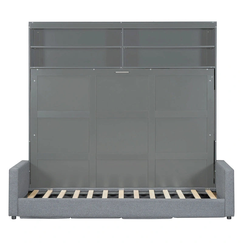 Lit escamotable Queen Size avec canapé - Design convertible 2-en-1 compact avec rangement intégré et mécanisme à double piston