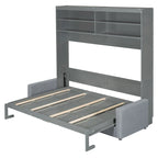 Lit escamotable Queen Size avec canapé - Design convertible 2-en-1 compact avec rangement intégré et mécanisme à double piston