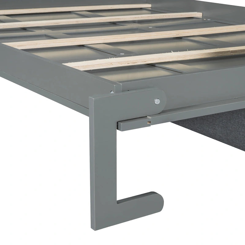 Lit escamotable Queen Size avec canapé - Design convertible 2-en-1 compact avec rangement intégré et mécanisme à double piston