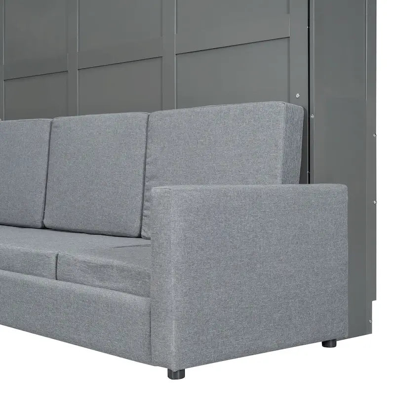 Lit escamotable Queen Size avec canapé - Design convertible 2-en-1 compact avec rangement intégré et mécanisme à double piston
