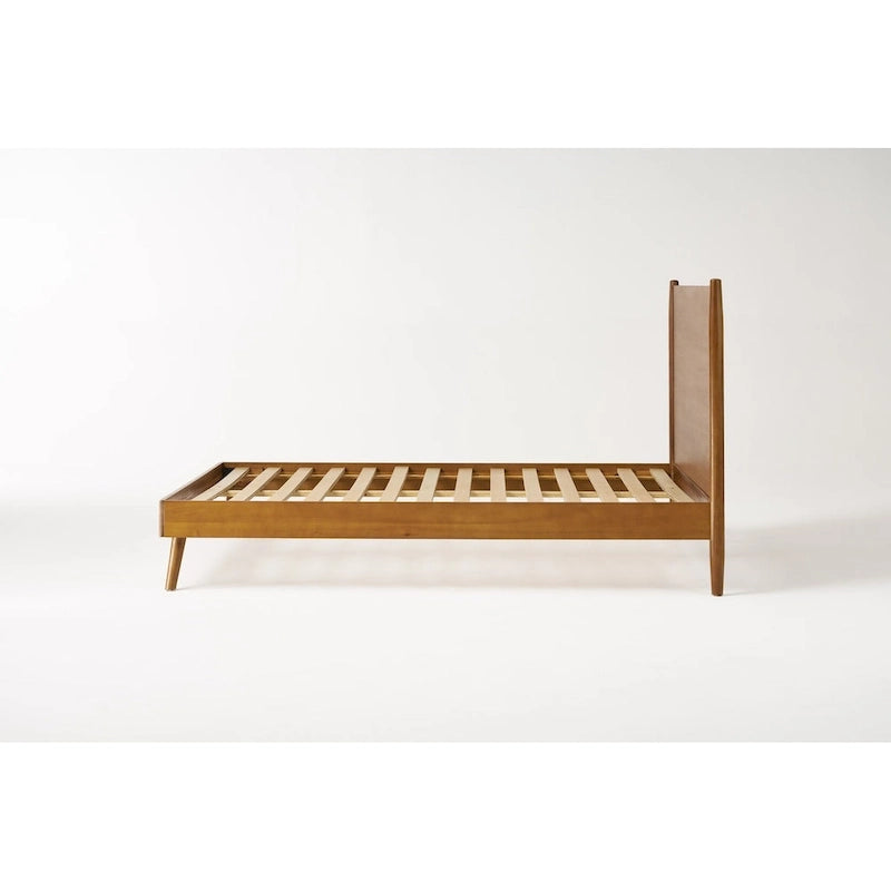 Lit plateforme en bois d'acacia King Size avec pieds évasés