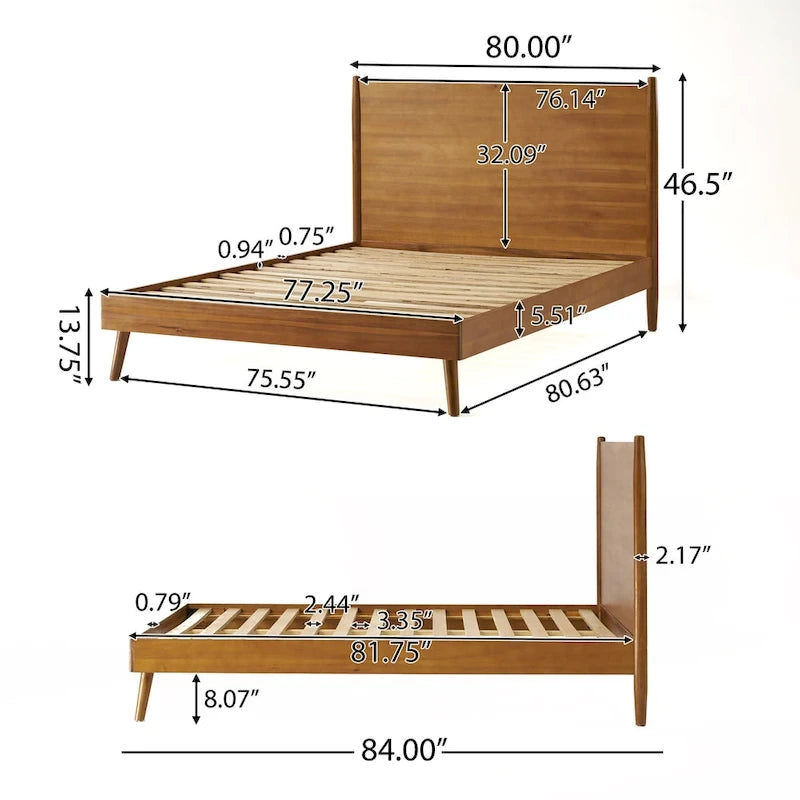 Lit plateforme en bois d'acacia King Size avec pieds évasés