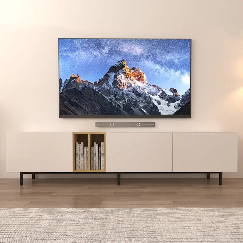 Meuble TV 77" avec rangements et station de charge intégrée pour téléviseurs jusqu'à 70"