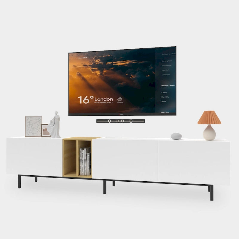 Meuble TV 77" avec rangements et station de charge intégrée pour téléviseurs jusqu'à 70"