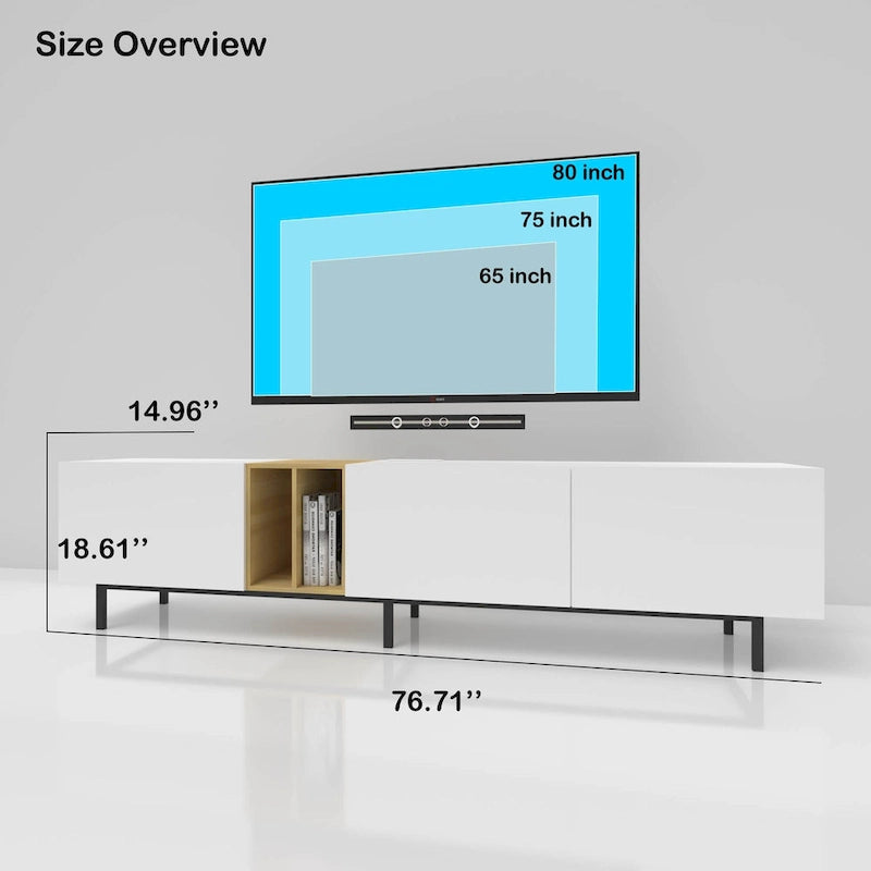 Meuble TV 77" avec rangements et station de charge intégrée pour téléviseurs jusqu'à 70"