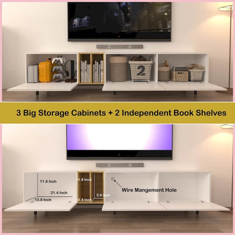 Meuble TV 77" avec rangements et station de charge intégrée pour téléviseurs jusqu'à 70"