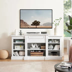 Meuble TV blanc avec armoire et étagères réglables pour téléviseurs jusqu'à 65 pouces