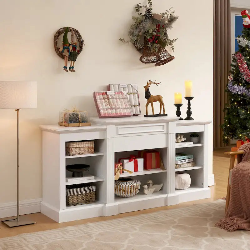Meuble TV blanc avec armoire et étagères réglables pour téléviseurs jusqu'à 65 pouces