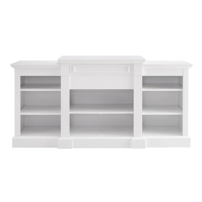 Meuble TV blanc avec armoire et étagères réglables pour téléviseurs jusqu'à 65 pouces