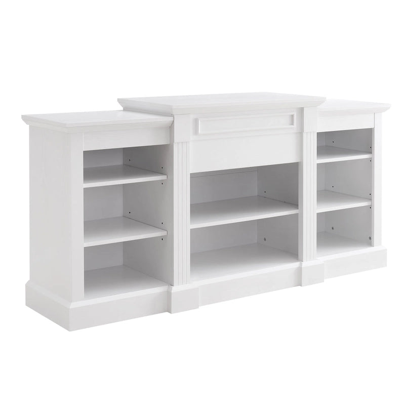 Meuble TV blanc avec armoire et étagères réglables pour téléviseurs jusqu'à 65 pouces