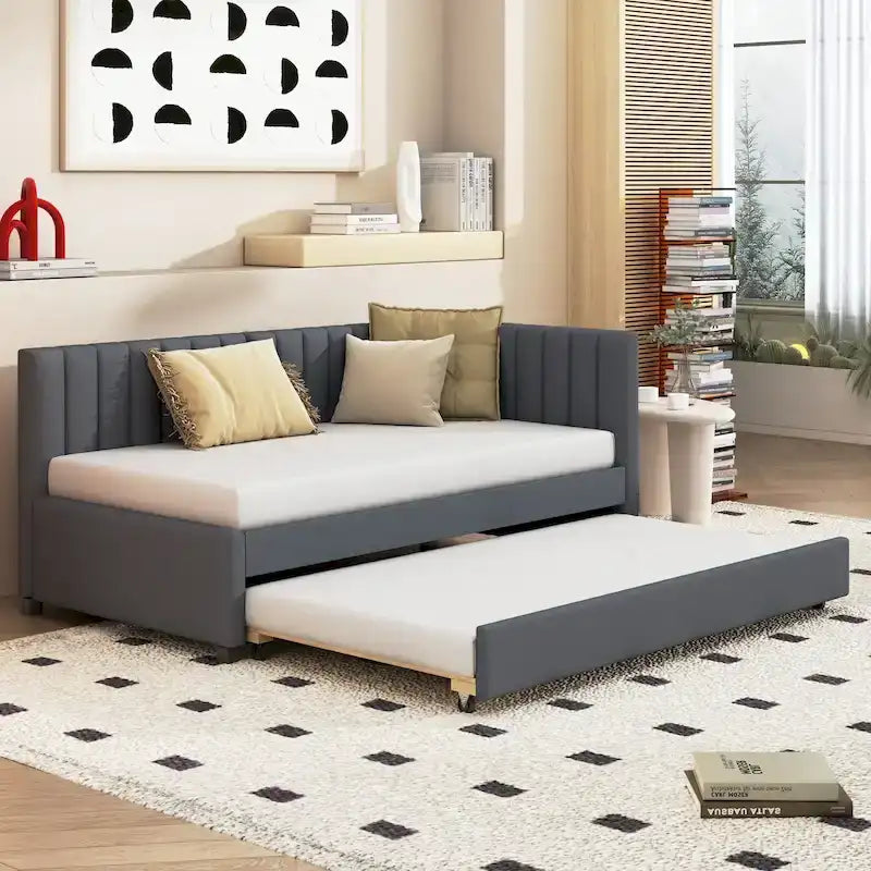 Lit de repos double en lin avec lit gigogne et rangement