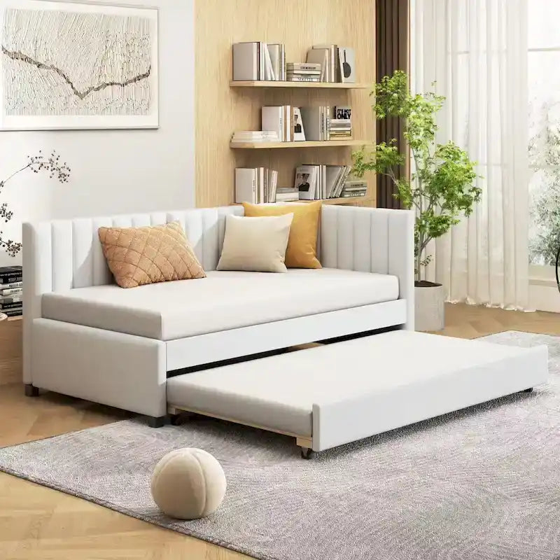 Lit de repos double en lin avec lit gigogne et rangement