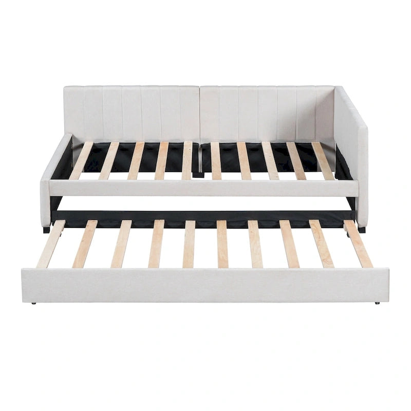 Lit de repos double en lin avec lit gigogne et rangement