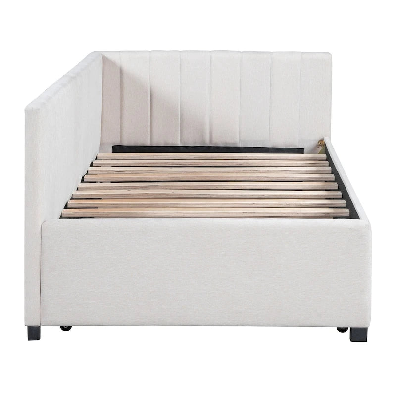 Lit de repos double en lin avec lit gigogne et rangement