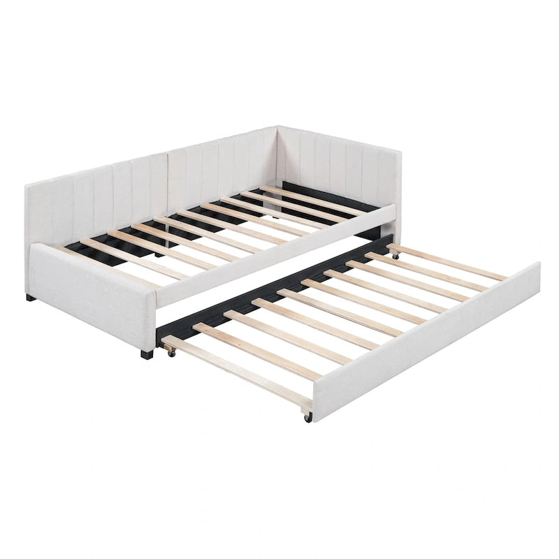 Lit de repos double en lin avec lit gigogne et rangement