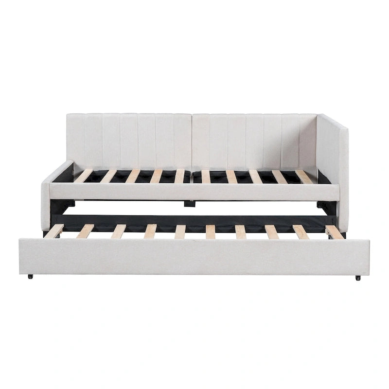 Lit de repos double en lin avec lit gigogne et rangement