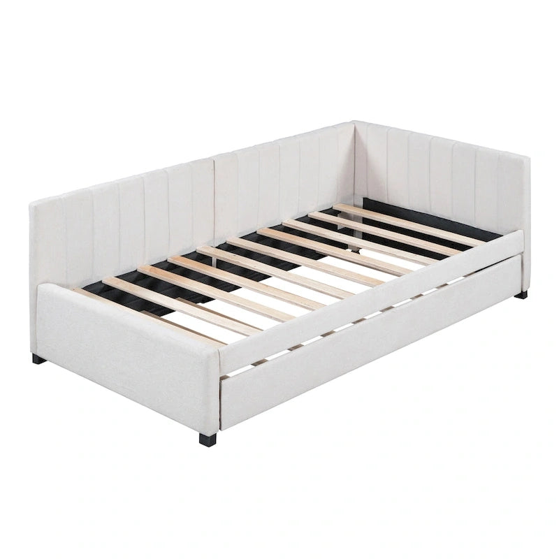 Lit de repos double en lin avec lit gigogne et rangement