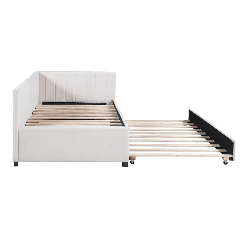 Lit de repos double en lin avec lit gigogne et rangement