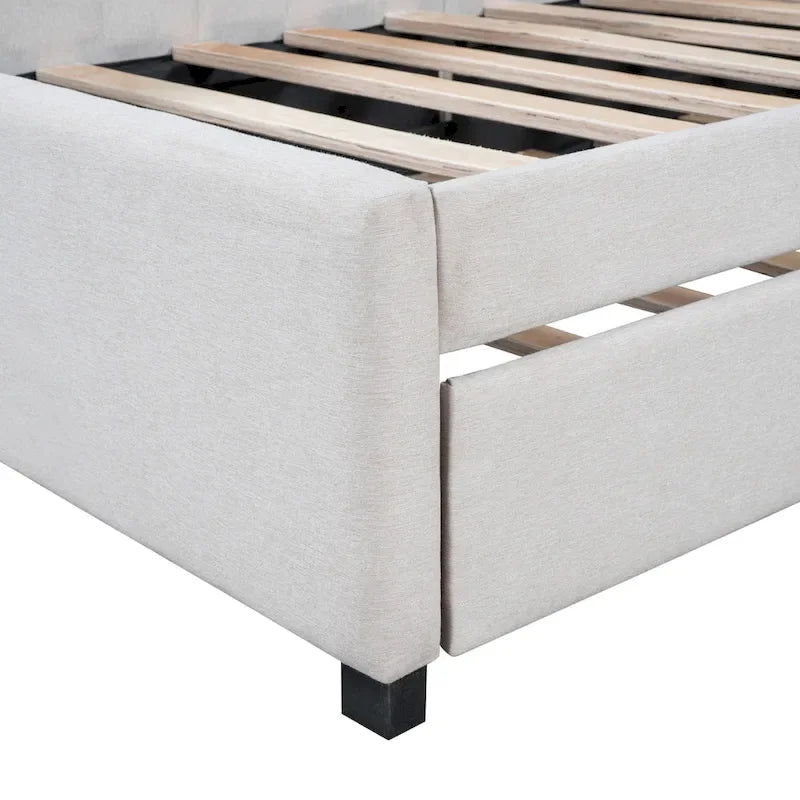 Lit de repos double en lin avec lit gigogne et rangement