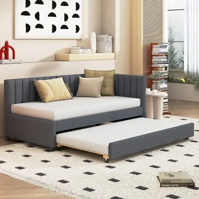 Lit de repos double en lin avec lit gigogne et rangement