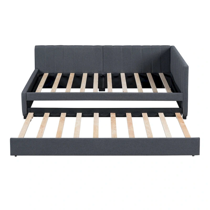 Lit de repos double en lin avec lit gigogne et rangement