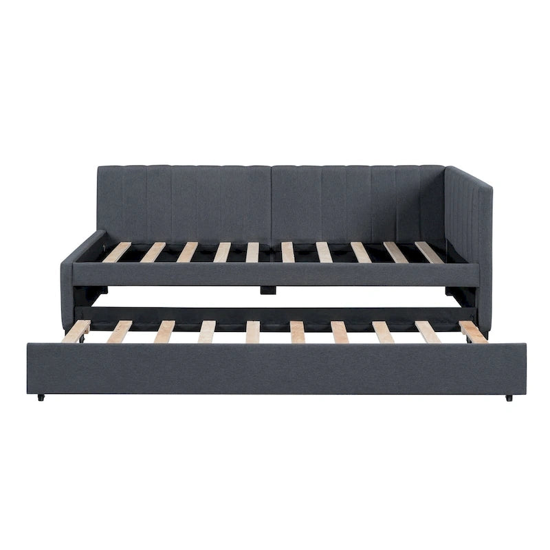 Lit de repos double en lin avec lit gigogne et rangement