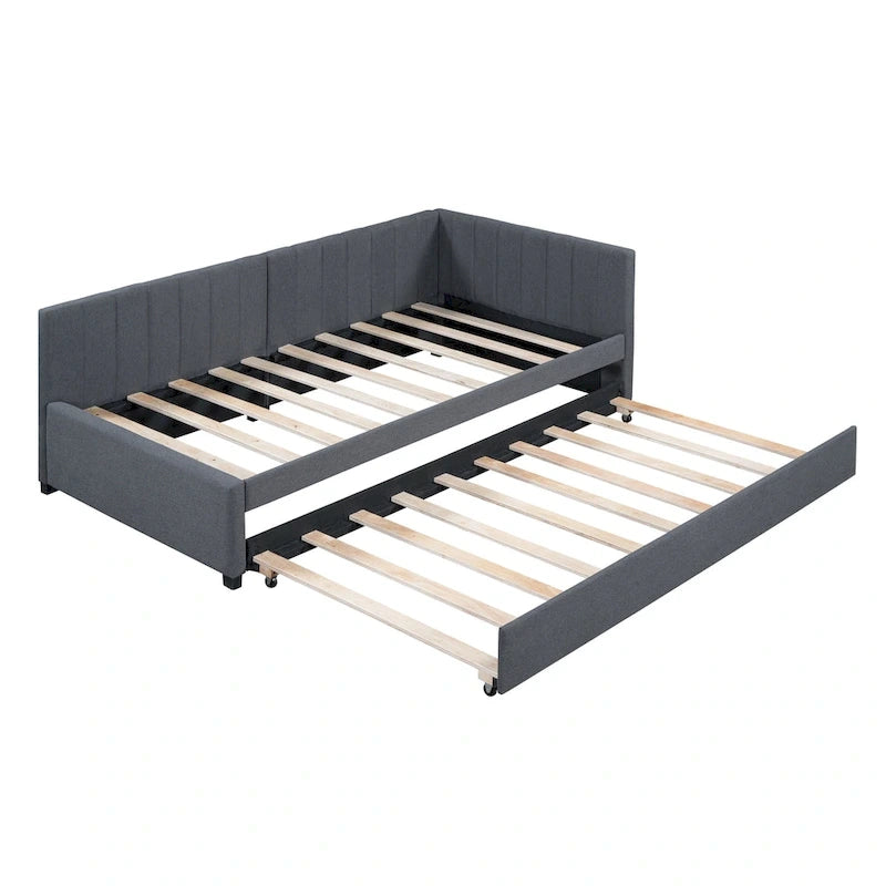 Lit de repos double en lin avec lit gigogne et rangement