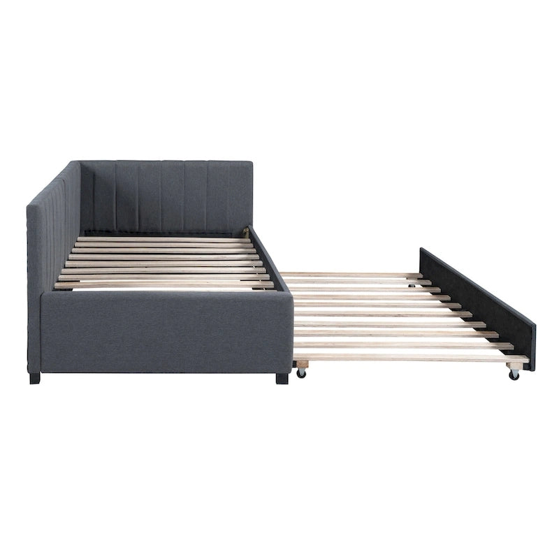 Lit de repos double en lin avec lit gigogne et rangement